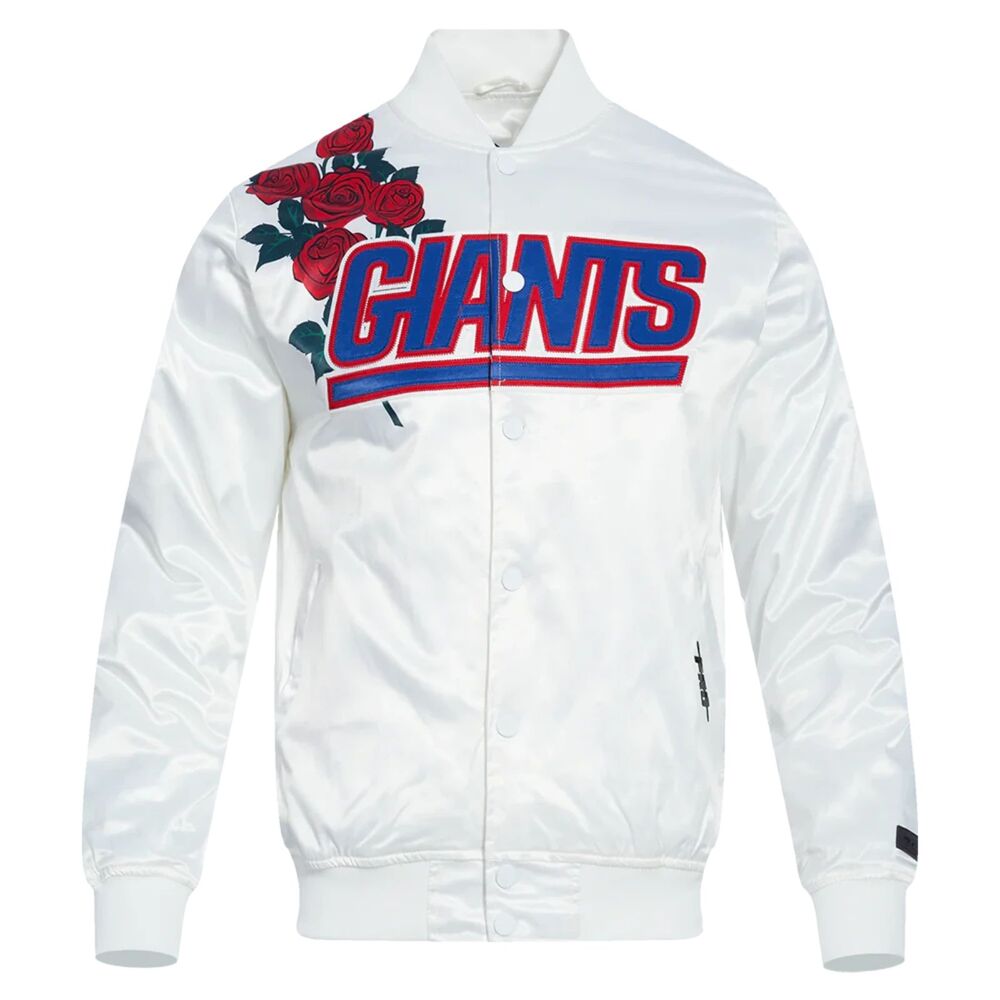 Giants Satin Bomber Jacket - White with Red Rose Detail